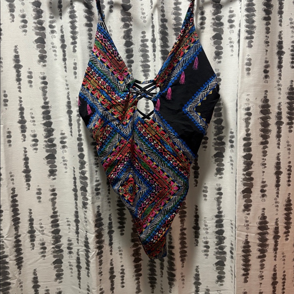 Aztec pattern swim suit doubles as bodysuit